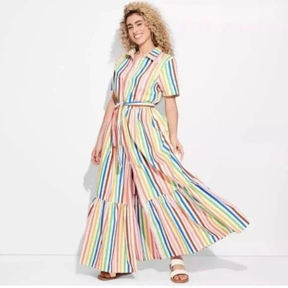 Target Pride Adult Striped Rainbow Short Sleeve Maxi Shirtdress - Picture 2 of 5